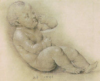 The Infant Jesus Lying on the Ground, Turning to the Right, His Index Finger on His Cheek