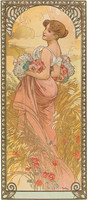 Girl in a Grainfield with Field Flowers