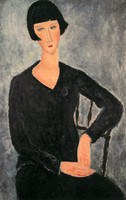 Femme assise à la robe bleue