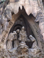 Temple of Sagrada Familia, Nativity façade, detail of the caves with the three portals