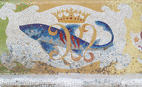 Tower of Bellesguard, bench detail (the fish with four bars represent the former naval powers of Catalonia)