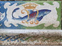 Tower of Bellesguard, bench detail (the fish with four bars represent the former naval powers of Catalonia)