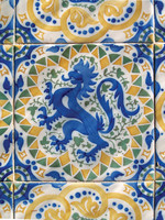 Tower of Bellesguard, detail of entrance tiles (lions and roosters, symbols of royal powers)