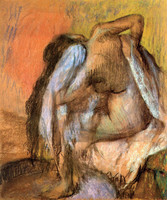 Seated Female Nude Drying Neck and Back