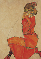 Kneeling Girl in Orange-Red Dress