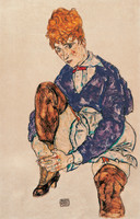 Portrait of the Artist's Wife, Seated (Edith Schiele) Holding Her Right Leg