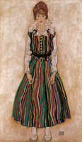 Bildnis der Frau des Künstlers, stehend (Edith Schiele in gestreiftem Kleid)