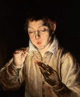 A Boy Blowing on an Ember to Light a Candle (Soplón)