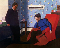 Intérieur, fauteuil rouge et figures