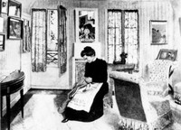 Intérieur à la femme cousant