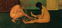 Mujer desnuda jugando a las damas