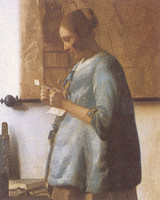 Woman in Blue Reading a Letter (detail)