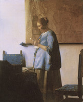 Woman in Blue Reading a Letter