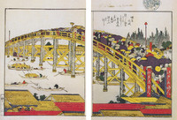 Panoramic View of the Sumida Banks with the Shin Yanagibashi and Ryogokubashi Bridges, from the Illustrated Book of the Two Banks of the Sumida in One View (Ehon Sumidagawa ryogan ichiran)