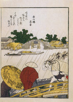 Panoramic View of the Sumida Banks with the Shin Yanagibashi and Ryogokubashi Bridges, from the Illustrated Book of the Two Banks of the Sumida in One View  (Ehon Sumidagawa ryogan ichiran)