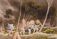 Peasants Surprised by a Storm, in a Landscape with Trees Drawn in Western Style