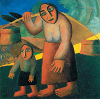 Campesina con cubos y niño I