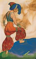 Design for the costume of the Blue Sultana in the ballet Shéhérazade