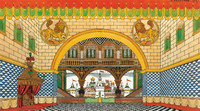 Ivan Bilibin, Zar Dodon Palast, Bühnenbildentwurf für die  I. Akt Der goldene Hah, von Nikolai Rimski-Korsalov