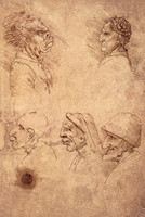 Five Grotesque Men, lombard anonymous artist of the 16th century, after Leonardo da Vinci 