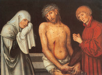 Christ in Pain, Surrounded by the Virgin and Saint Jean