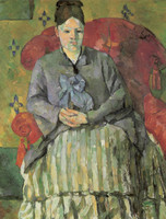 Madame Cézanne in rotem Lehnstuhl (Madame Cézanne in einem gestreiften Kleid)