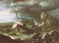 Jan Brueghel the Elder, Storm at Sea with Shipwrecks