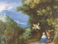 Jan Bruegel d.Ä. und Hans Rottenhammer, Rast auf der Flucht nach Ägypten mit dem Tempel von Tivoli