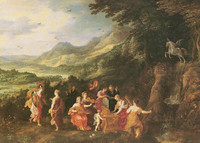 Jan Bruegel d.Ä. oder Jan II Bruegel d.J., Joos de Momper d.J. und Hendrik Van Balen, Athene bei den Musen