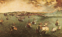 Pieter I Bruegel l’Ancien, Vue de Naples ou Combat naval dans la baie de Naples