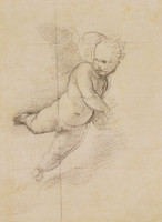 Cherub Flying Holding Flowers