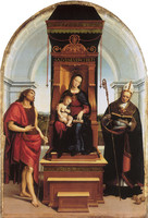 Madonna auf dem Thron mit dem Jesuskind mit Johannes dem Täufer und dem hl. Nikolaus oder Madonna Ansidei