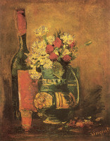 White Carnations and Little Roses in a Vase with a Bottle, Paris