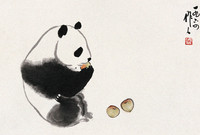 A Panda Eating the Fruit
